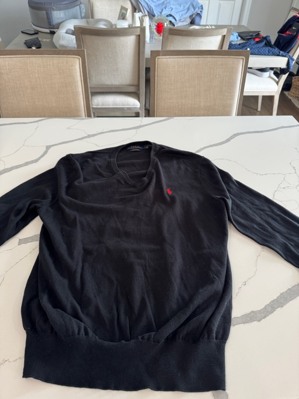 Polo by Ralph Lauren Black V-Neck Sweater with Red Pony Logo